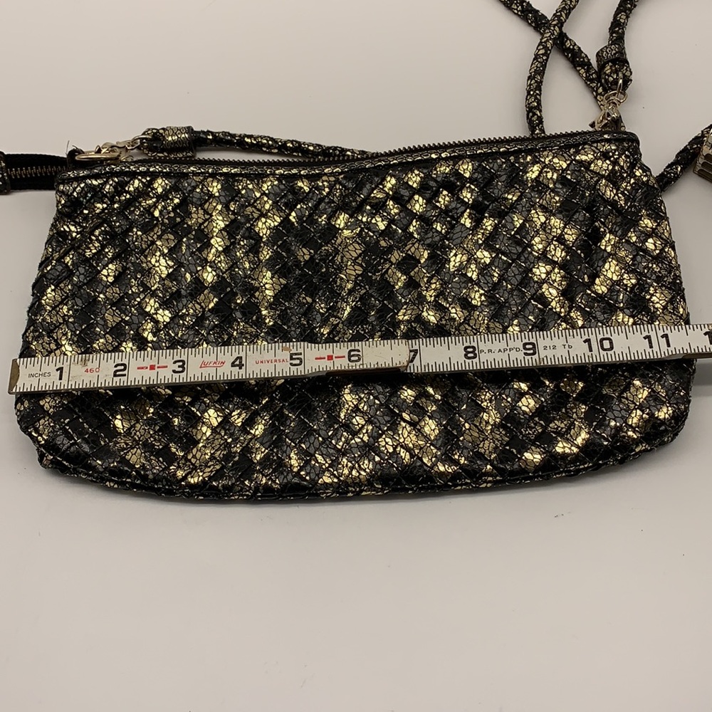 Elliott Lucca Black and Gold Leather Woven Crossbody Bag - Picture 5 of 8